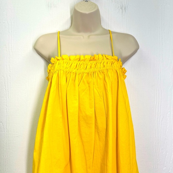 H&M - NWT Bright Yellow Adjustable Straps Smocked Poplin Mini Dress Size XS - Picture 5 of 10